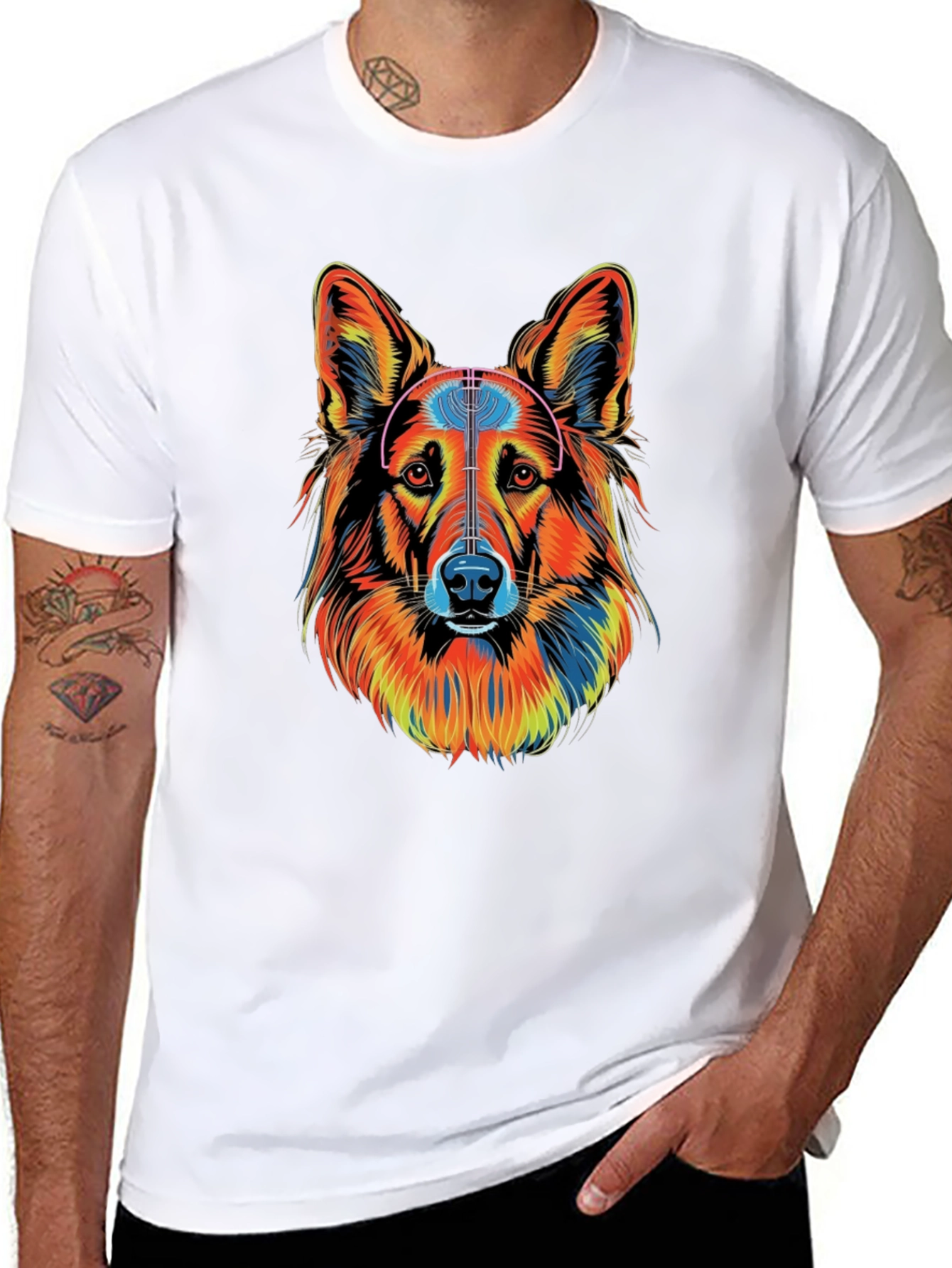 Vibrant Dog Graphic Tee - Unisex Black T-Shirt