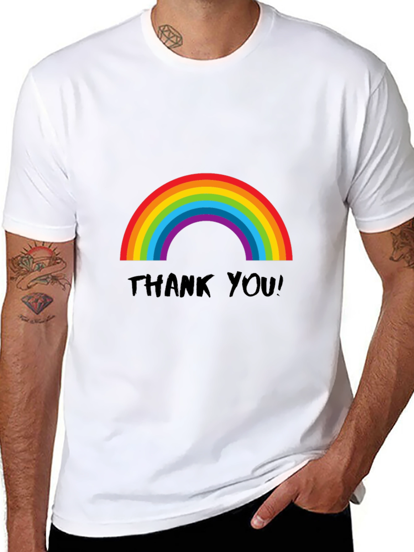 Rainbow Thank You T-Shirt - Black Casual Tee