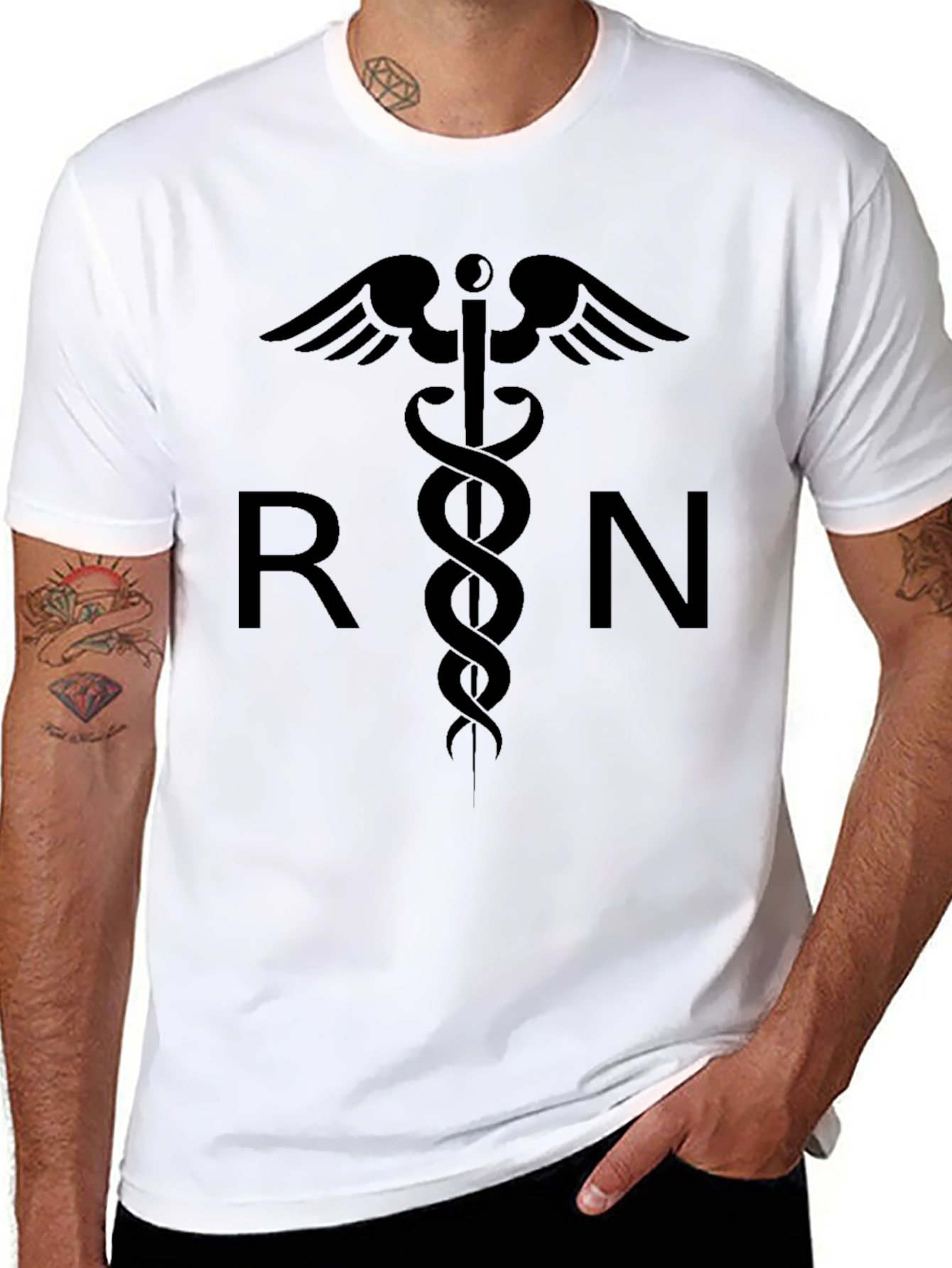 RN Caduceus Graphic T-Shirt - Black Cotton Tee