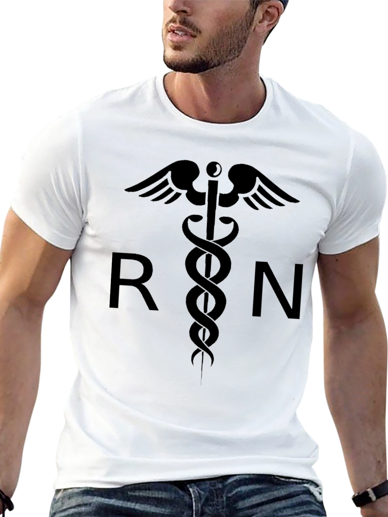 RN Caduceus Graphic T-Shirt - Black Cotton Tee