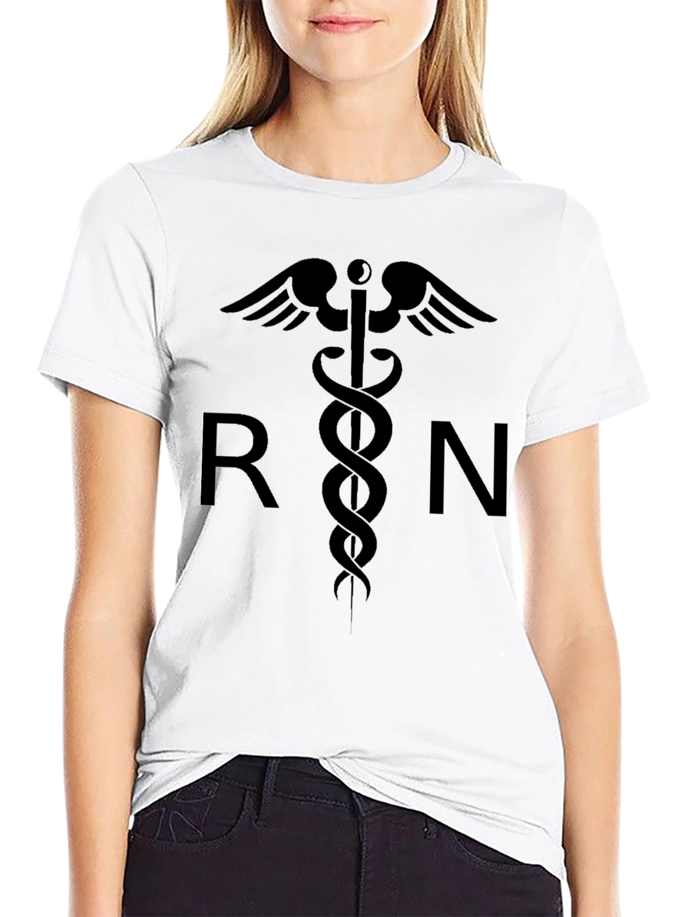 RN Caduceus Graphic T-Shirt - Black Cotton Tee