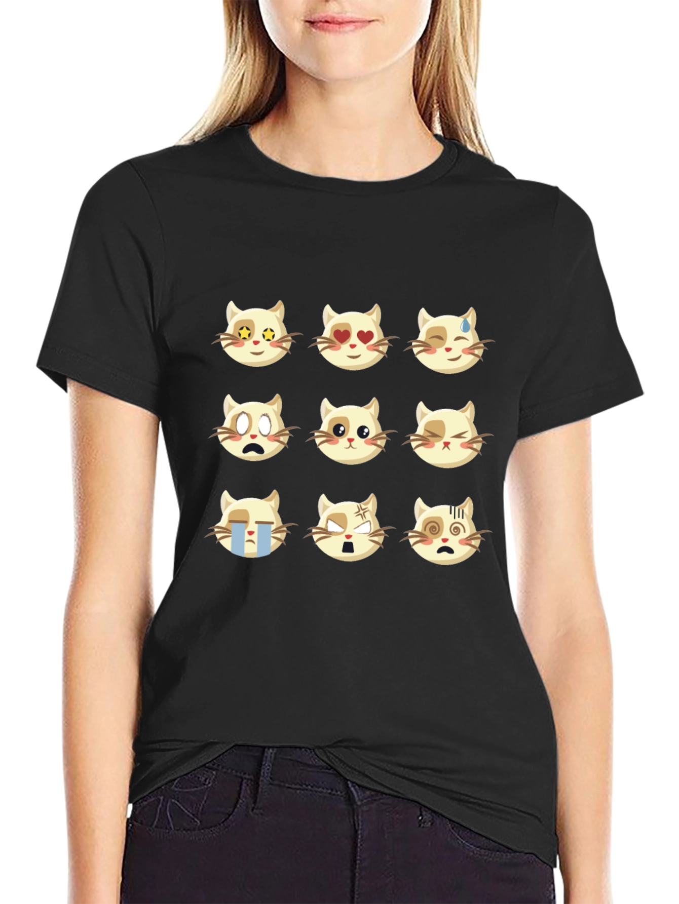 Emoji Cat Black T-Shirt