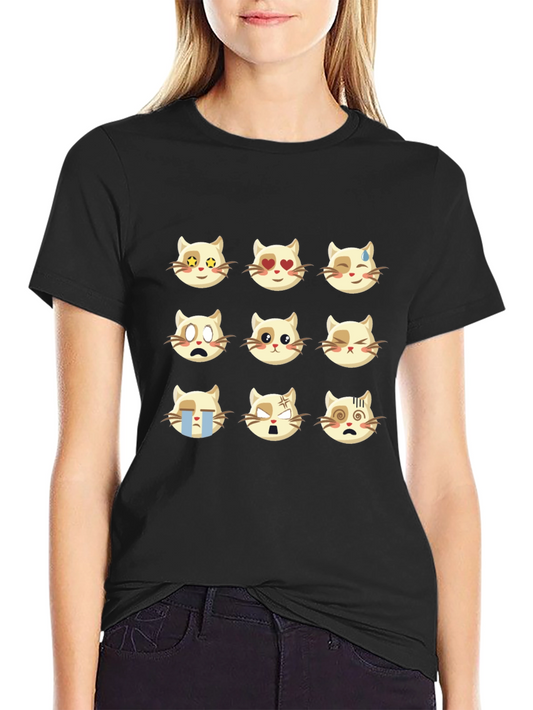 Emoji Cat Black T-Shirt