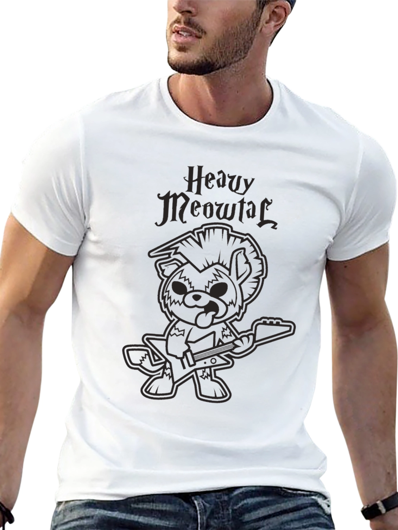 Heavy Meowtal Black T-Shirt Rocker Cat
