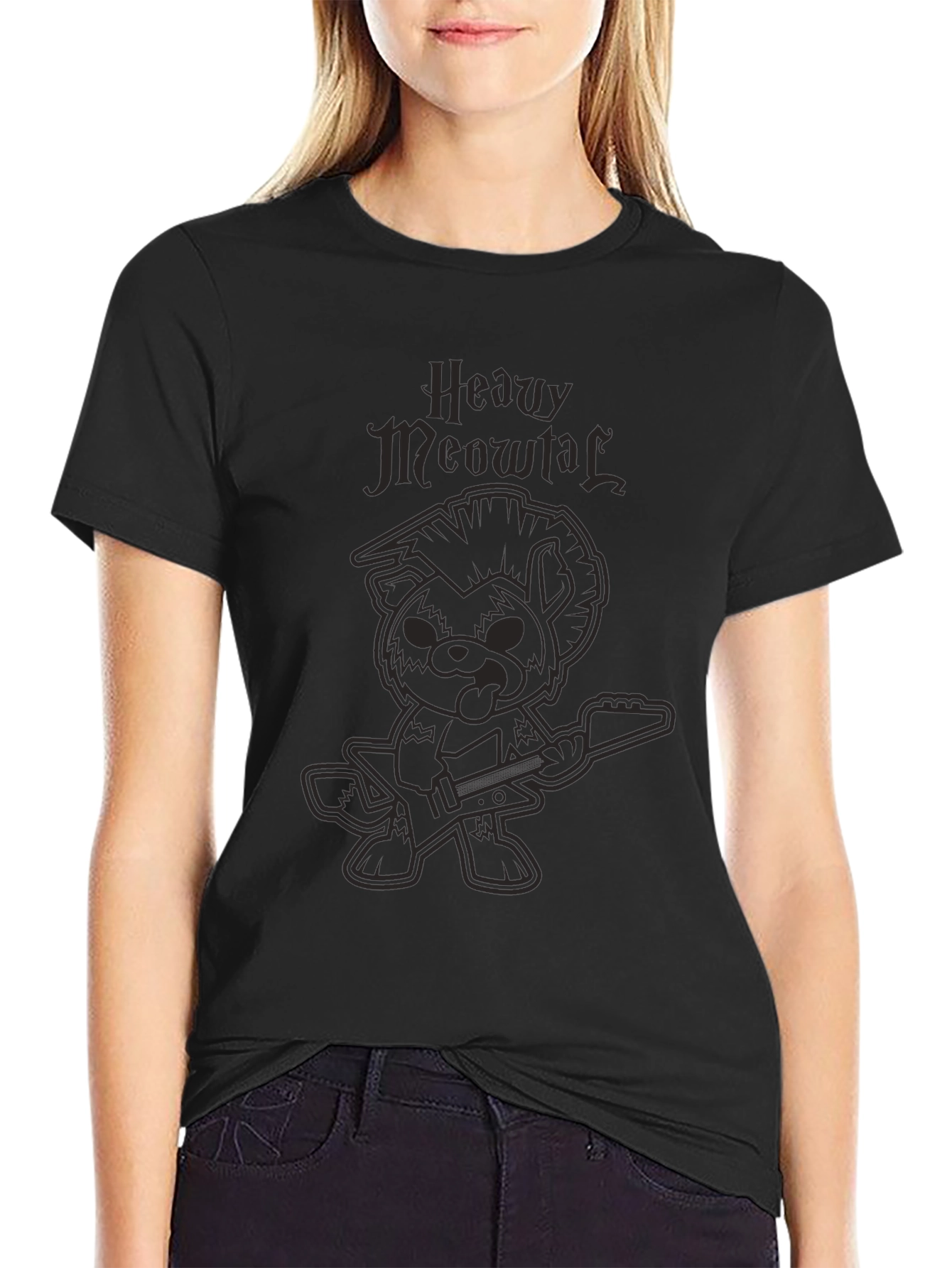 Heavy Meowtal Black T-Shirt Rocker Cat