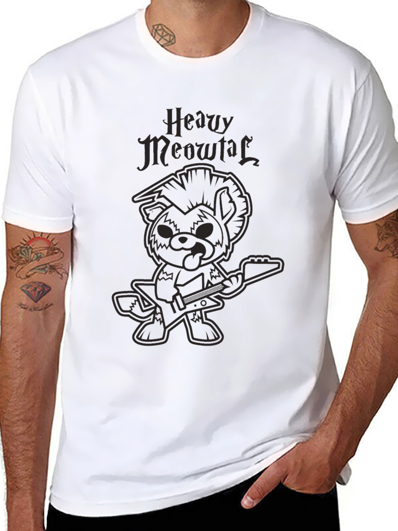 Heavy Meowtal Black T-Shirt Rocker Cat