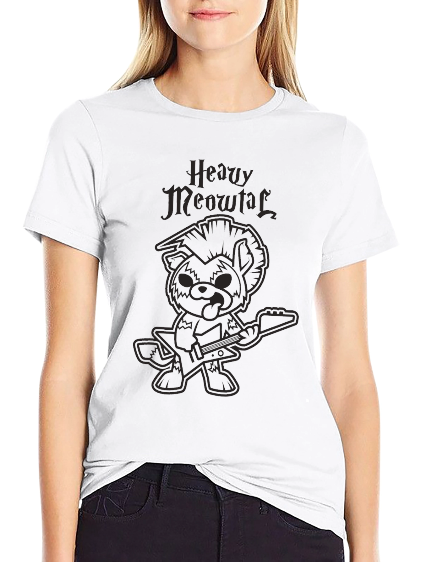 Heavy Meowtal Black T-Shirt Rocker Cat