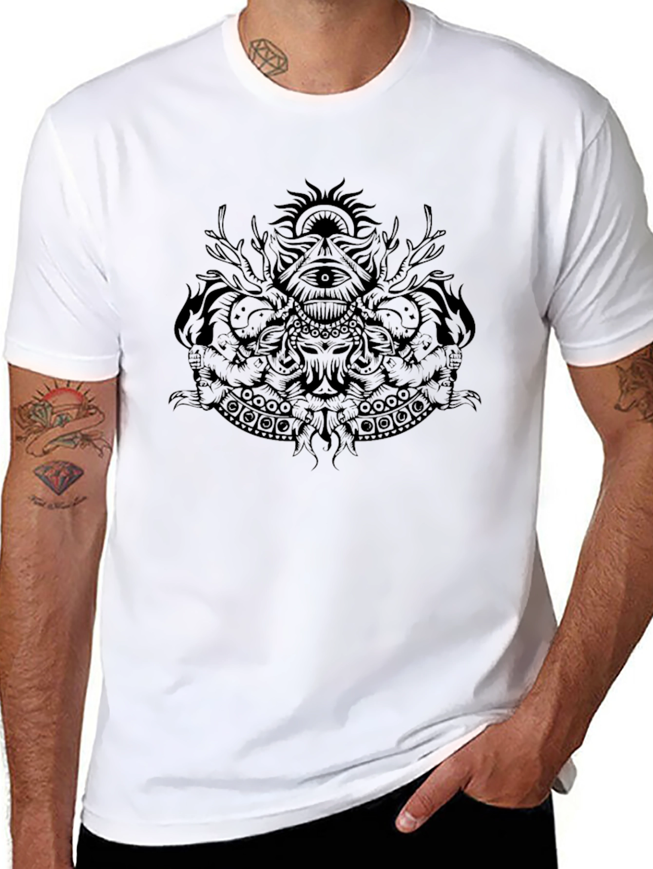 Mens Black Graphic Print Crew Neck Tee