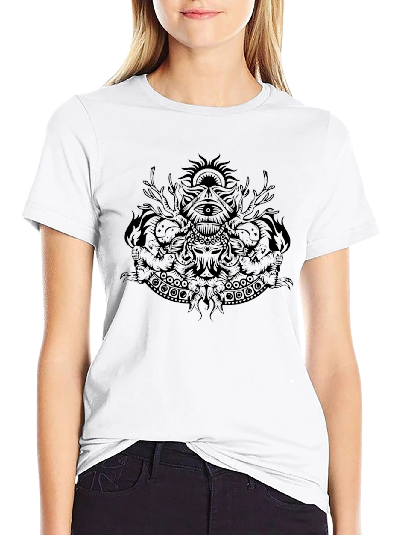 Mens Black Graphic Print Crew Neck Tee