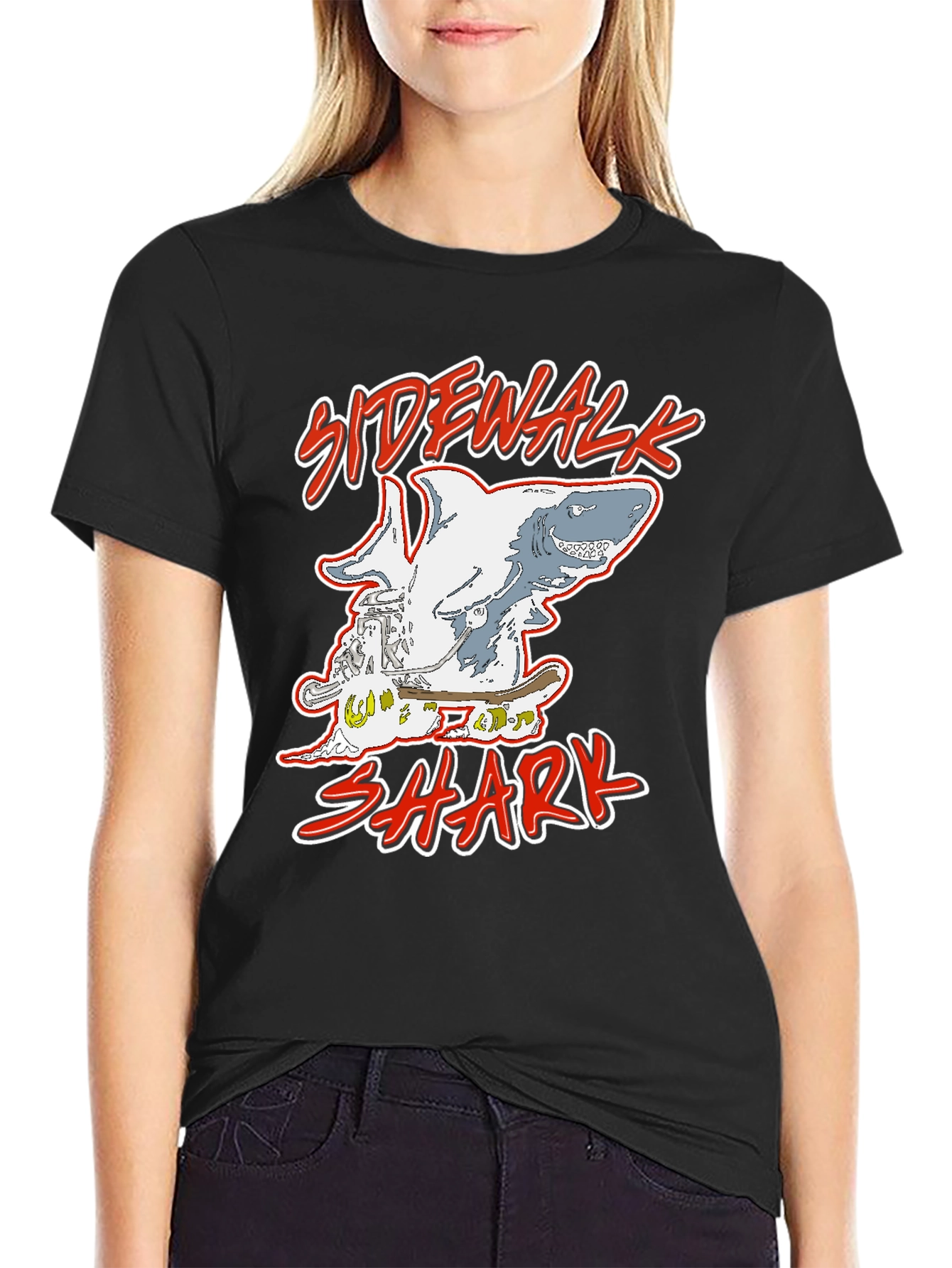 Sidewalk Shark Skateboarder Graphic Tee