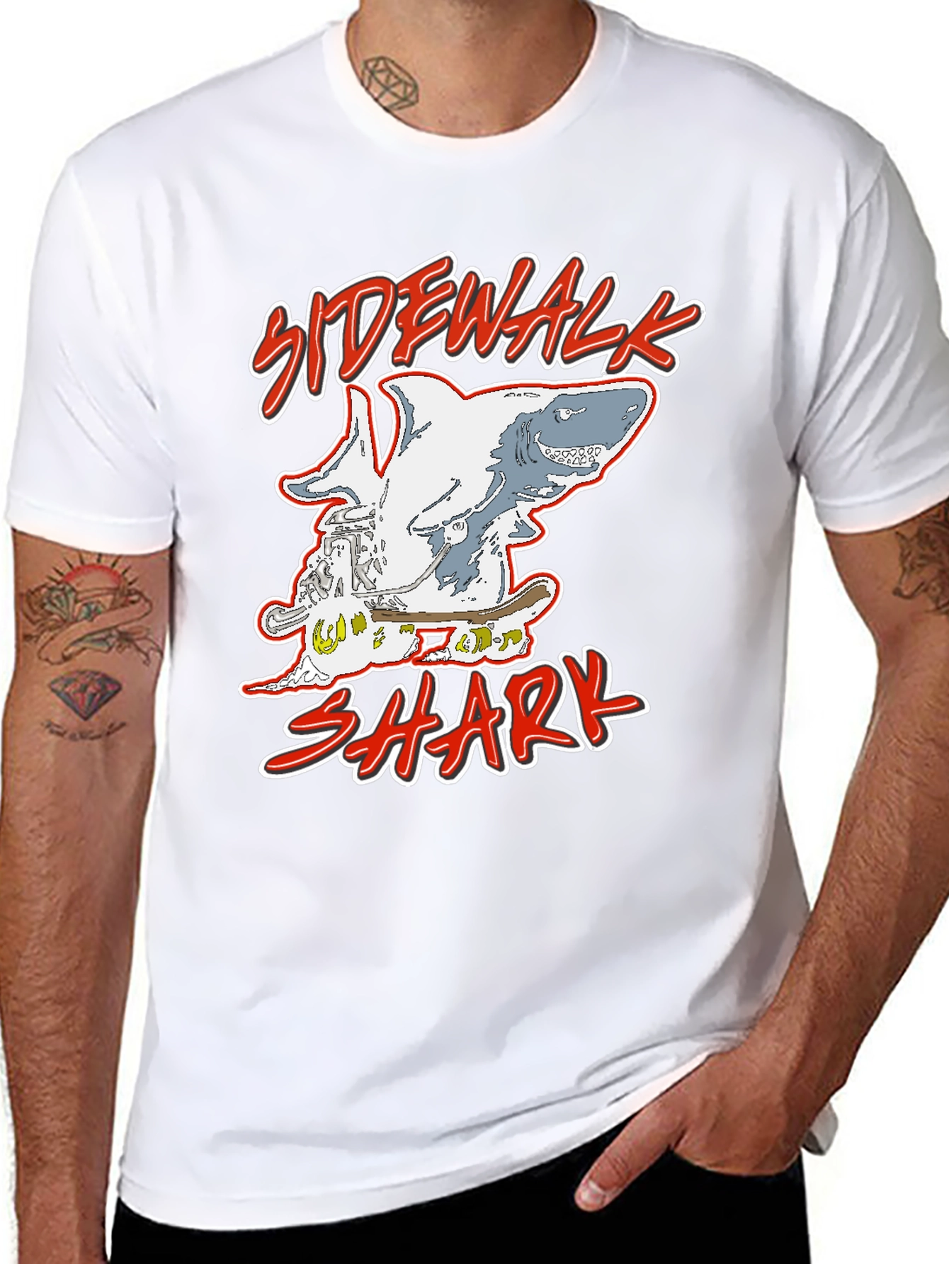 Sidewalk Shark Skateboarder Graphic Tee