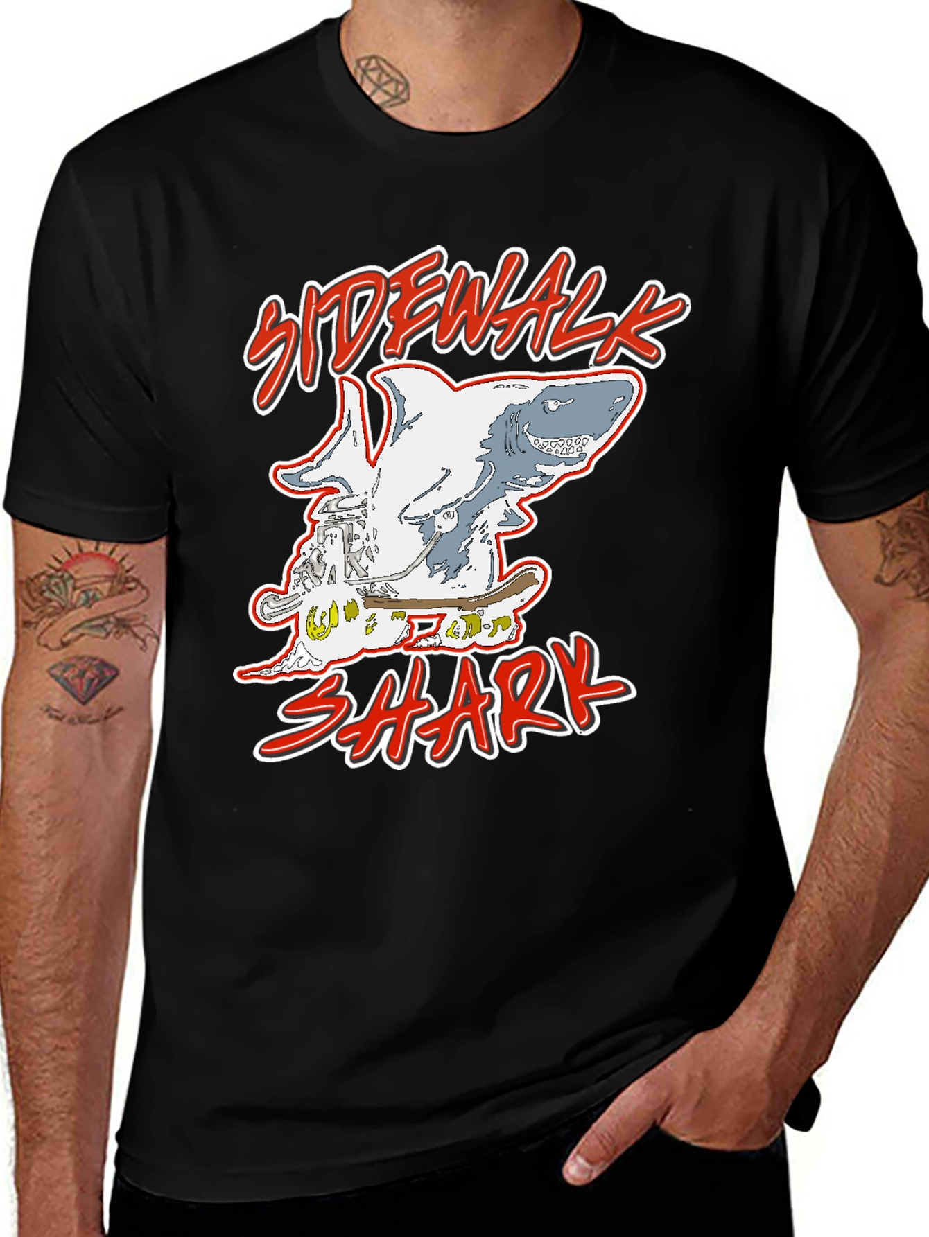 Sidewalk Shark Skateboarder Graphic Tee
