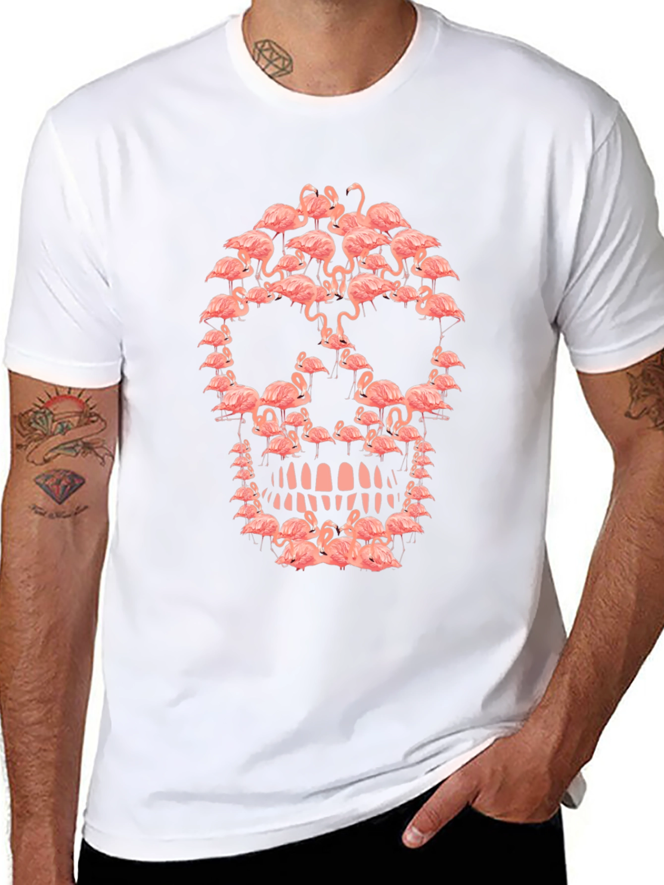 Flamingo Skull Graphic Tee - Unique Design