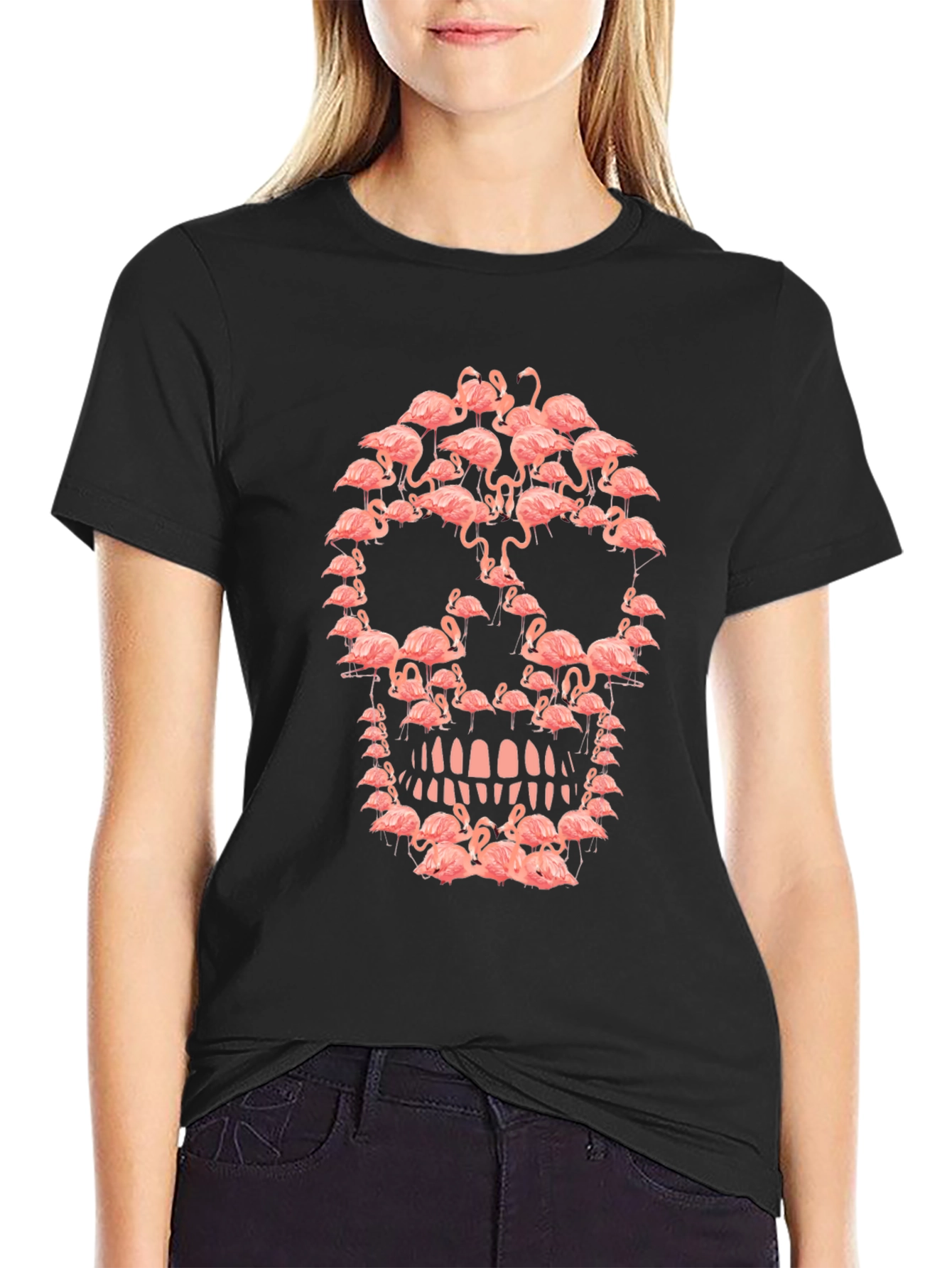 Flamingo Skull Graphic Tee - Unique Design
