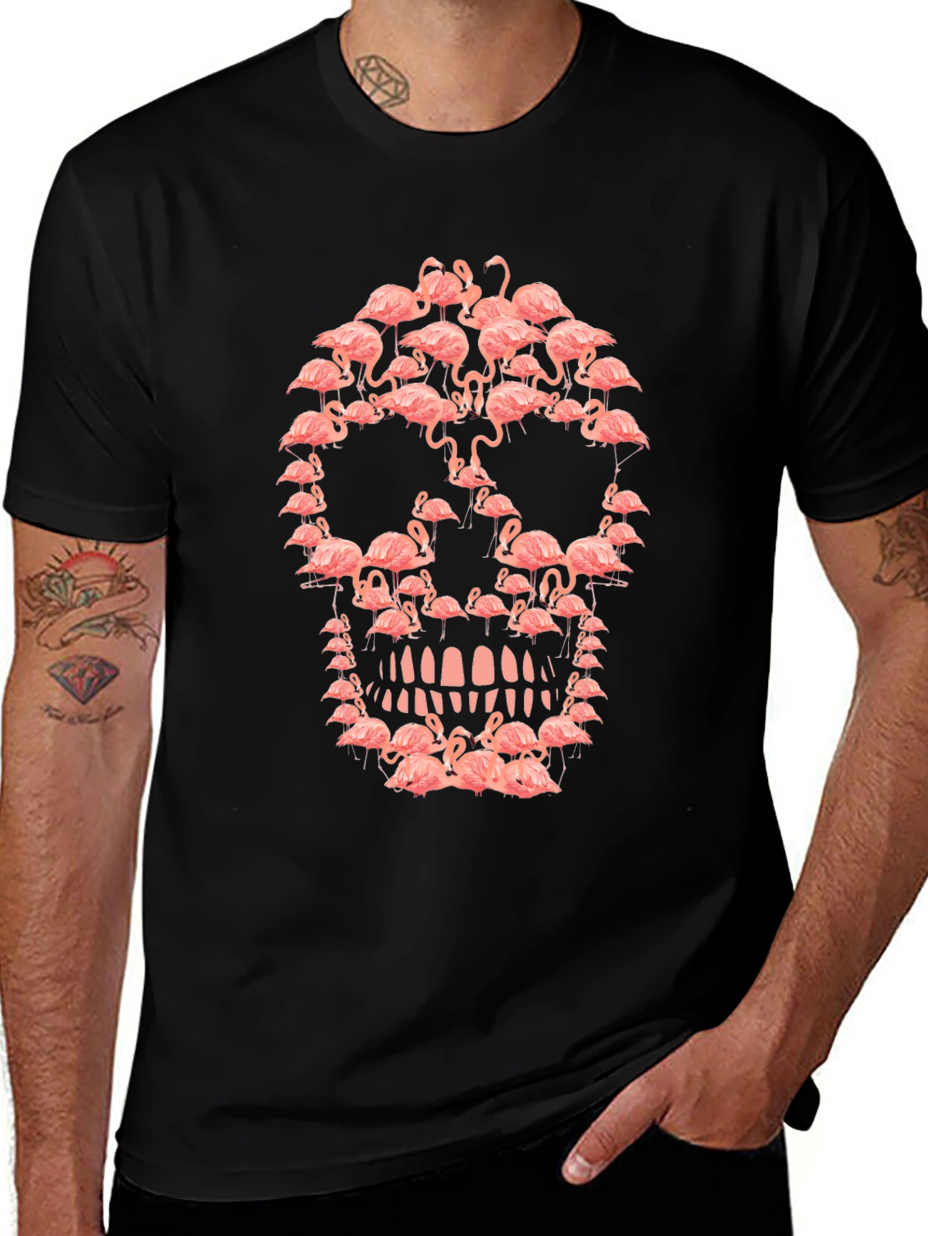 Flamingo Skull Graphic Tee - Unique Design