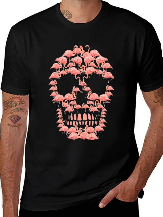 Flamingo Skull Graphic Tee - Unique Design
