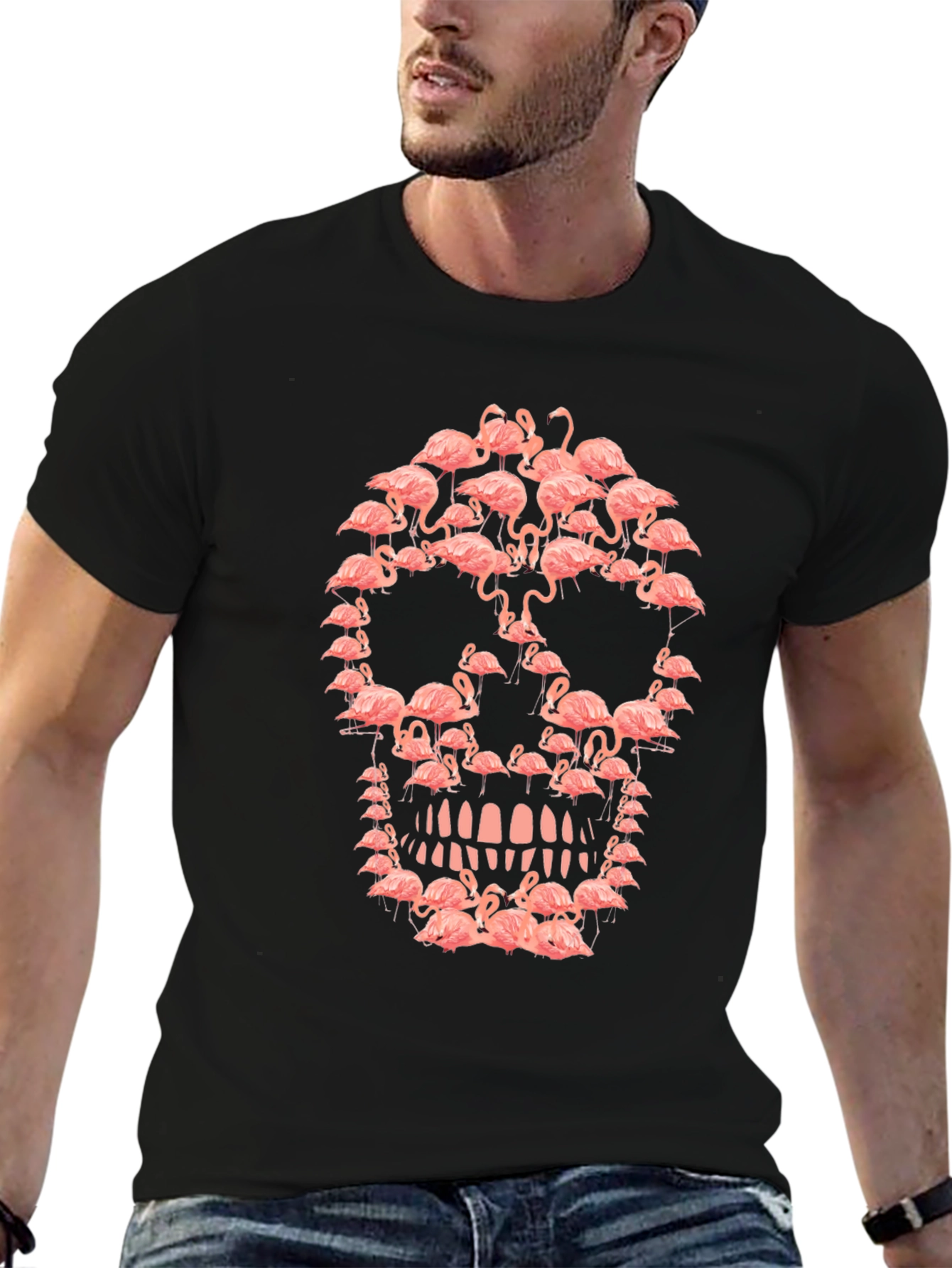 Flamingo Skull Graphic Tee - Unique Design