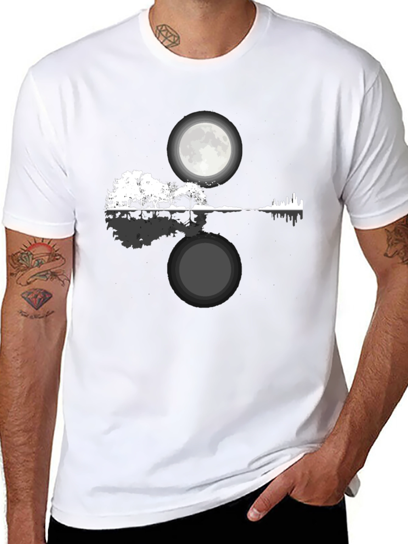Moonlit Guitar Landscape Graphic Tee - Black