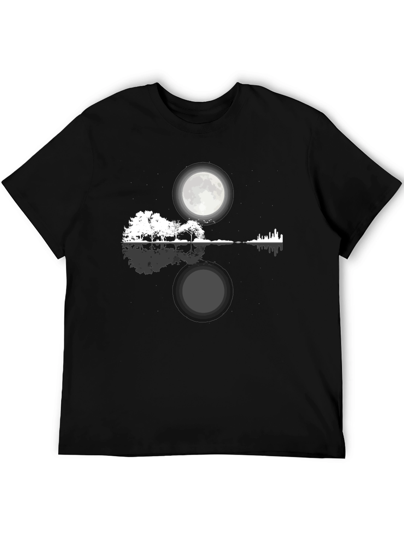 Moonlit Guitar Landscape Graphic Tee - Black