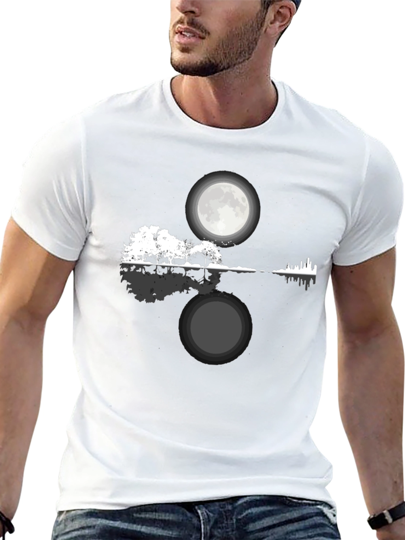 Moonlit Guitar Landscape Graphic Tee - Black