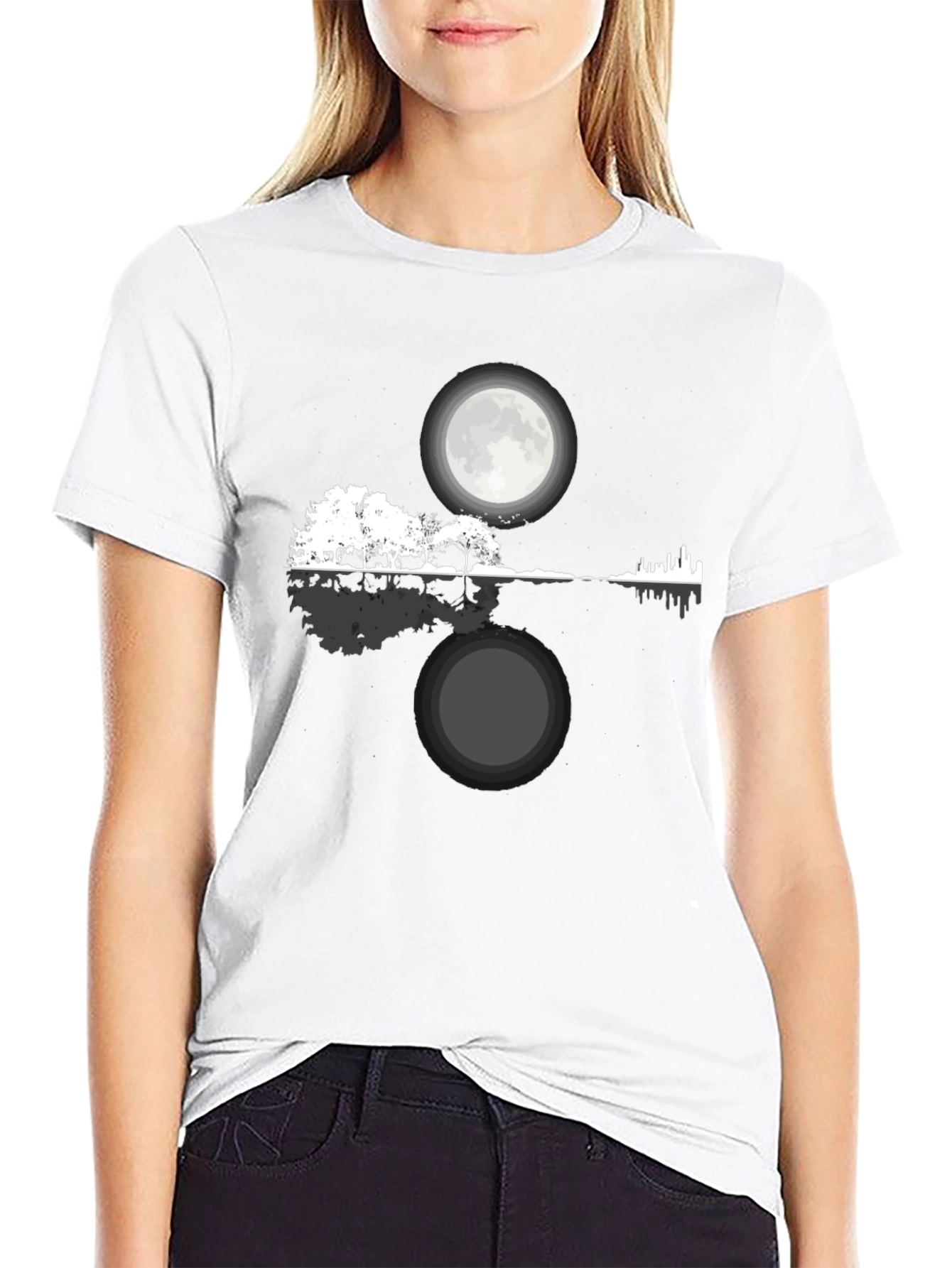 Moonlit Guitar Landscape Graphic Tee - Black