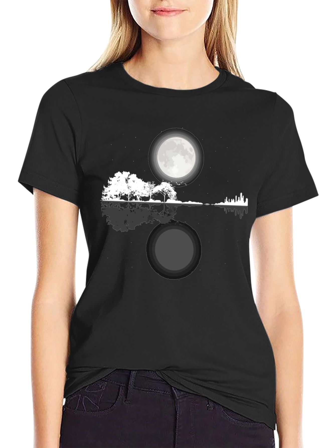 Moonlit Guitar Landscape Graphic Tee - Black