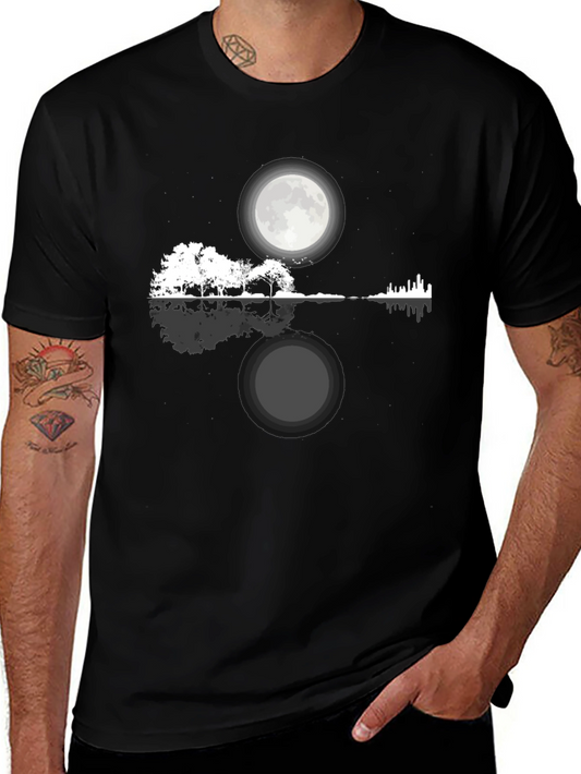 Moonlit Guitar Landscape Graphic Tee - Black