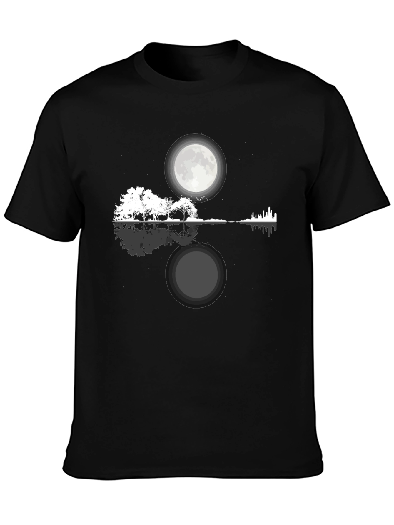 Moonlit Guitar Landscape Graphic Tee - Black