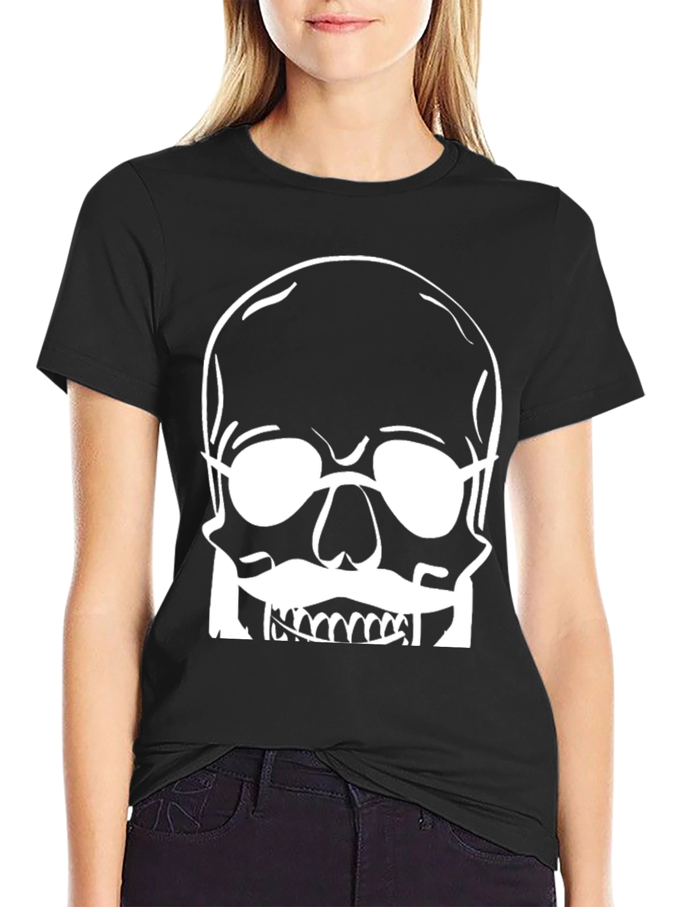 Skull with Glasses Graphic Tee - Modern Black T-Shirt