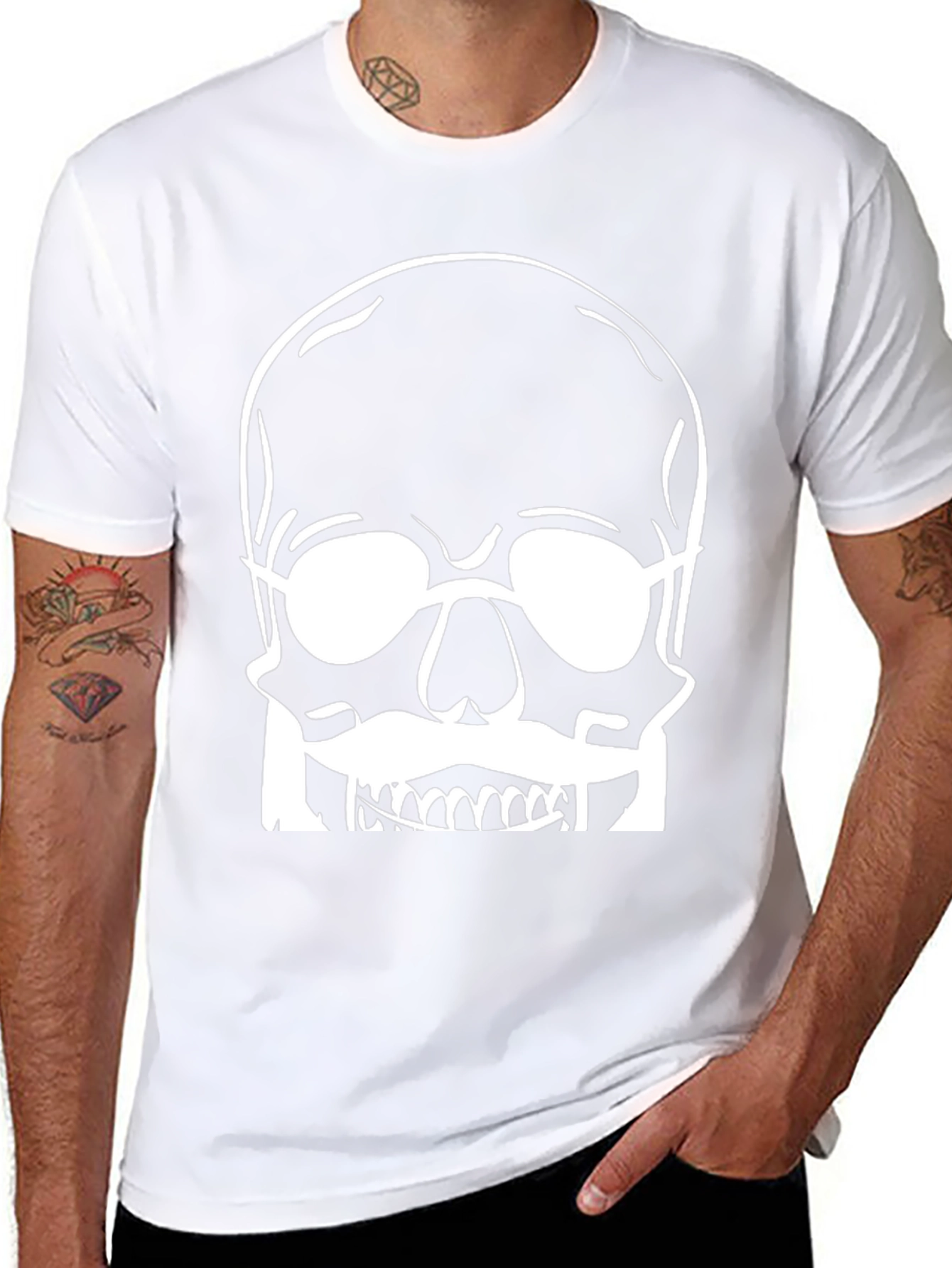 Skull with Glasses Graphic Tee - Modern Black T-Shirt