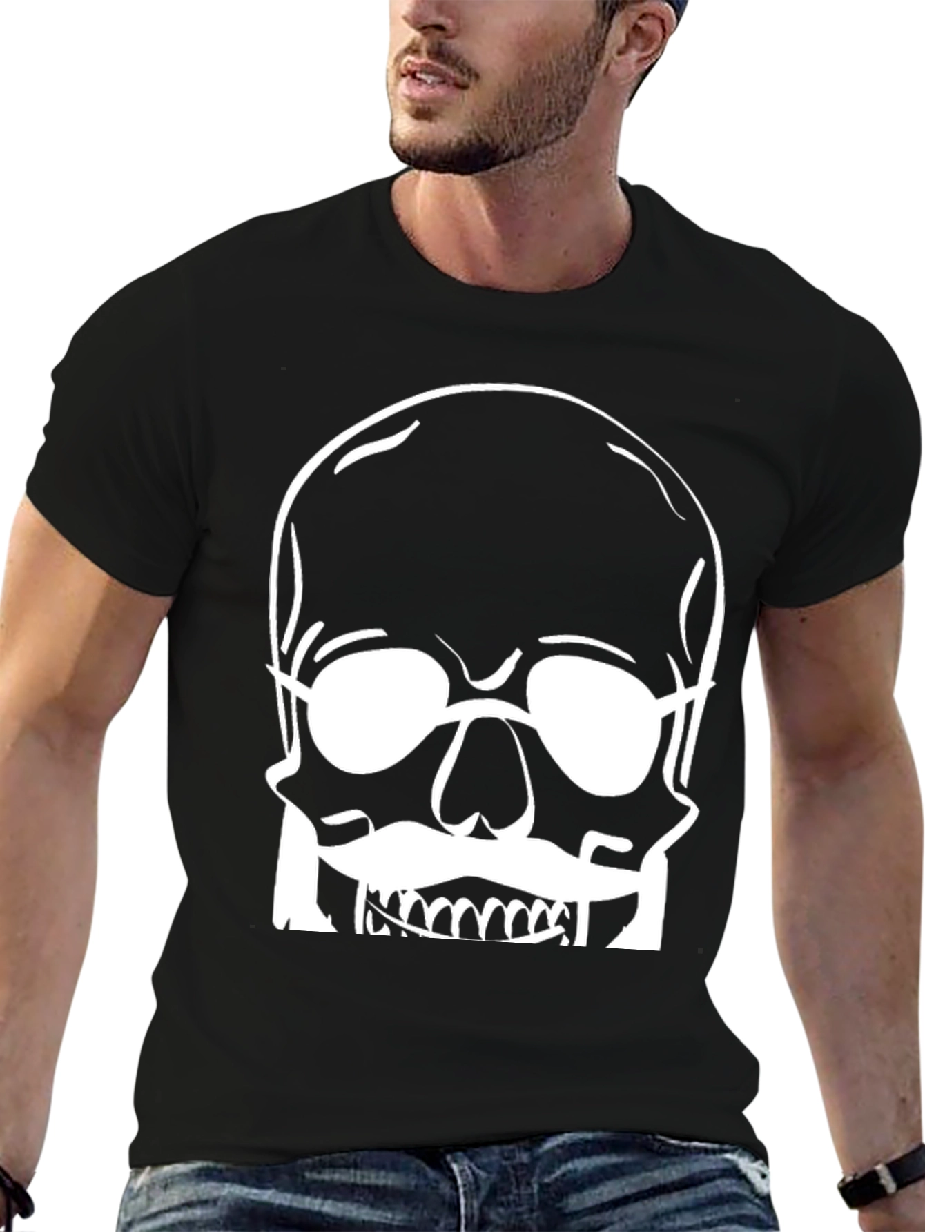 Skull with Glasses Graphic Tee - Modern Black T-Shirt