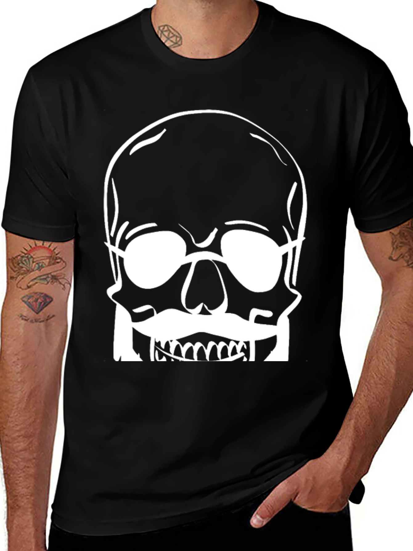 Skull with Glasses Graphic Tee - Modern Black T-Shirt