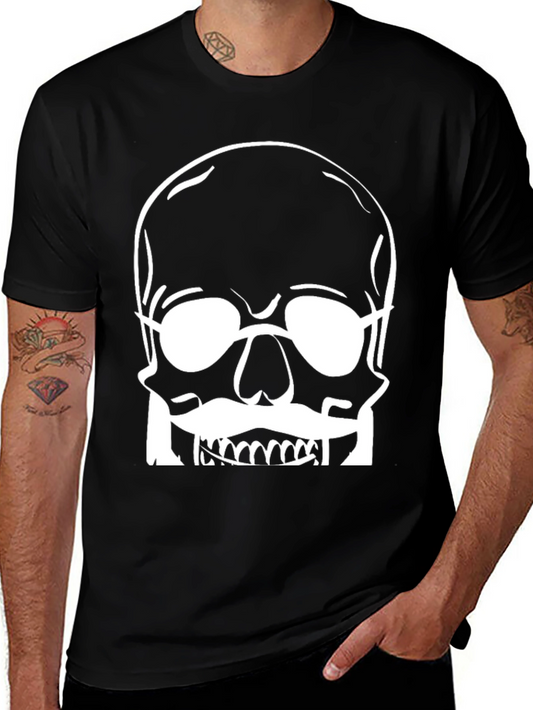 Skull with Glasses Graphic Tee - Modern Black T-Shirt