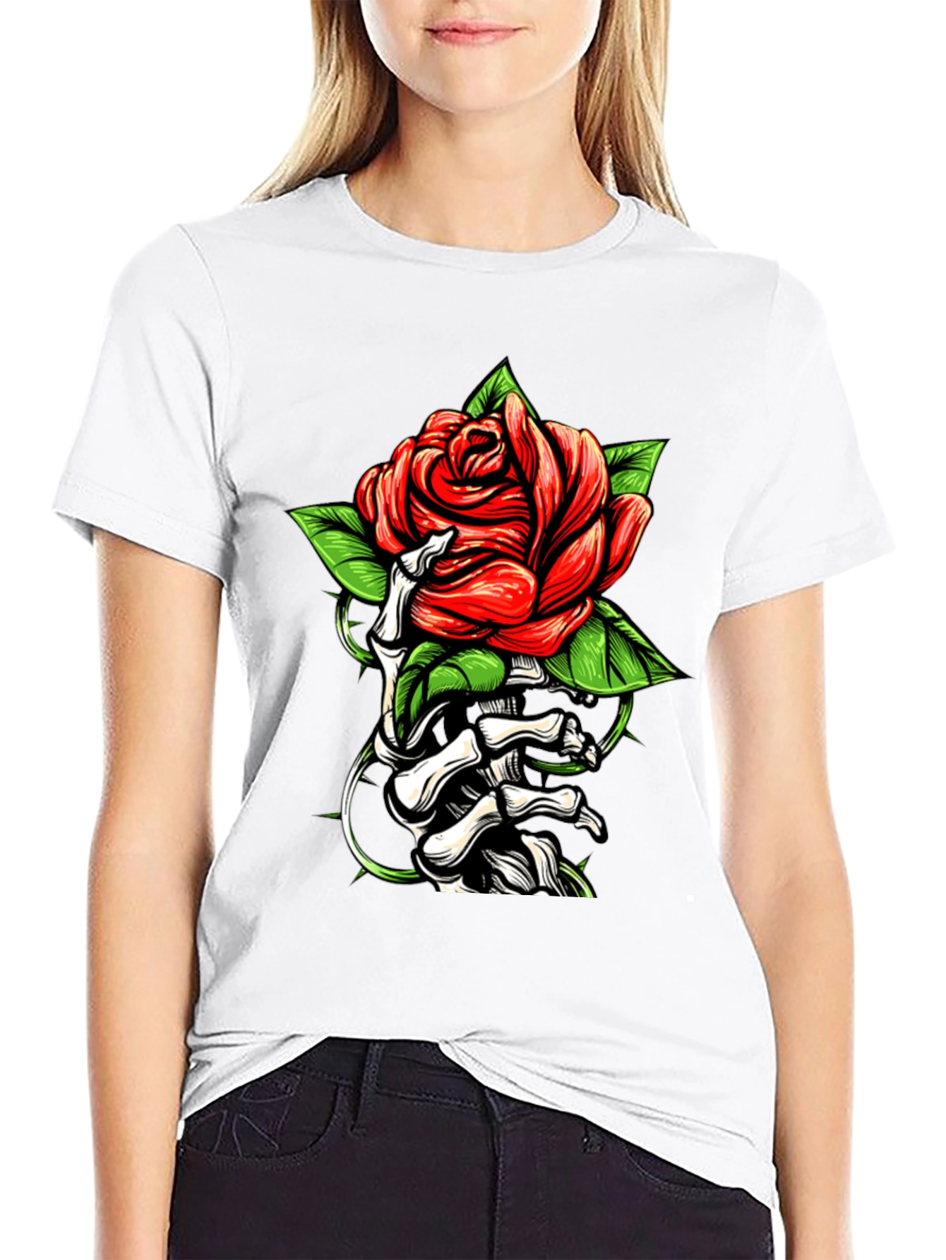 Rose & Bones Graphic Tee - Black Casual Shirt