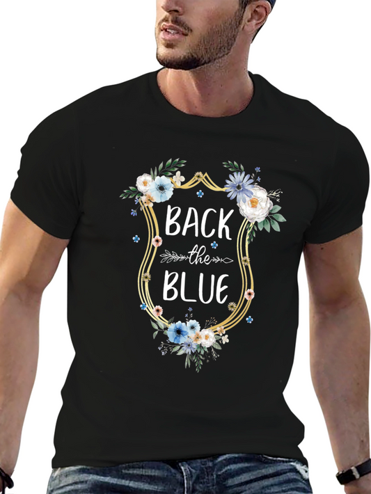 Back the Blue Floral Shield Graphic T-Shirt