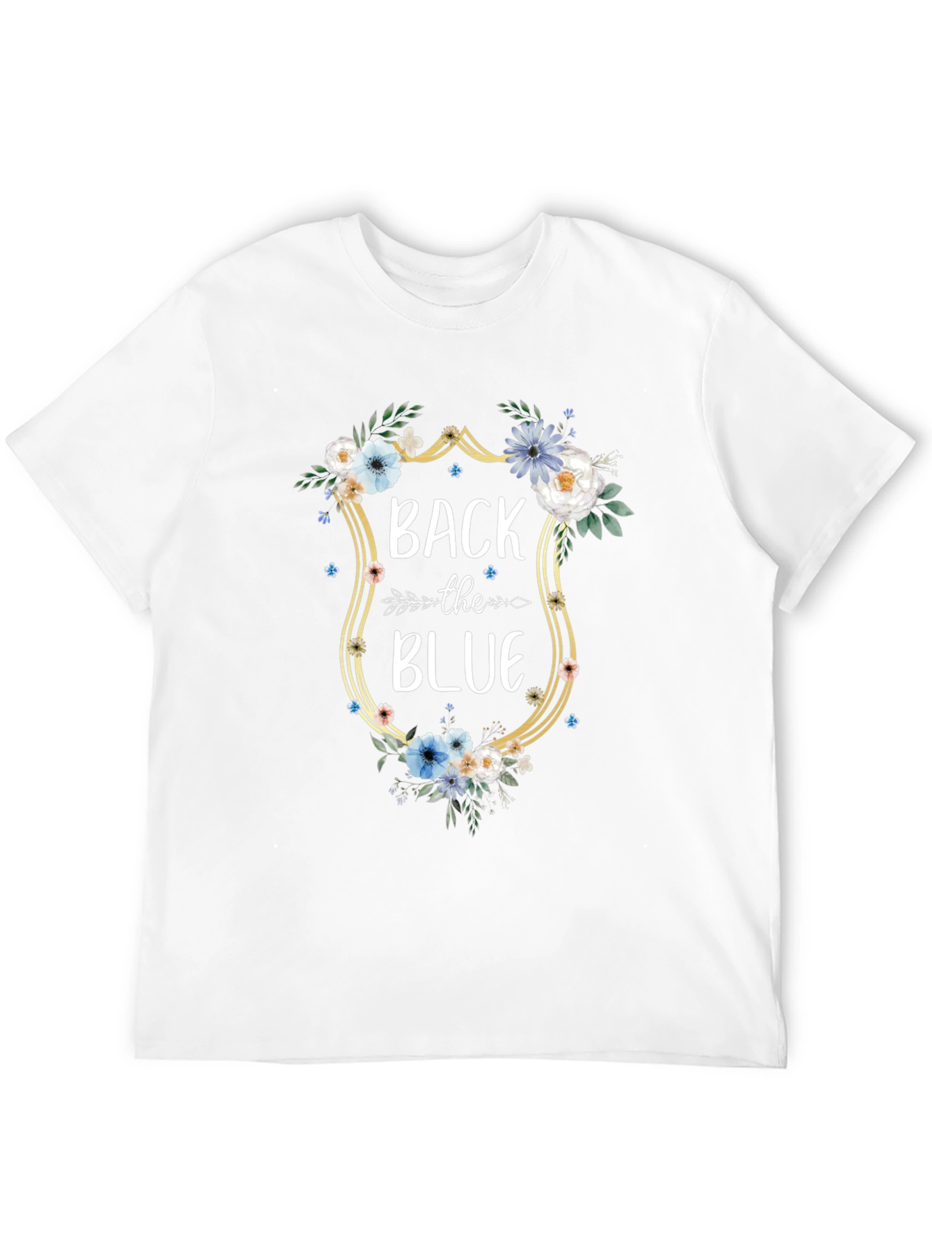 Back the Blue Floral Shield Graphic T-Shirt
