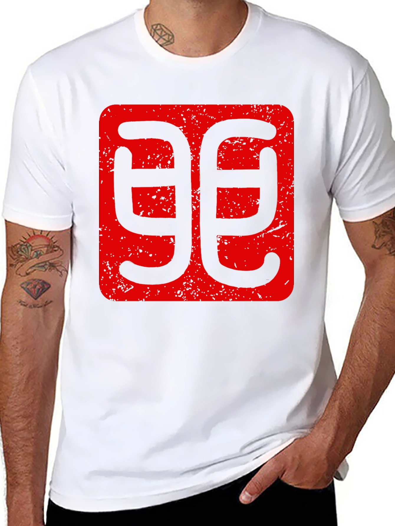 Geometric Red Graphic Print Black T-Shirt