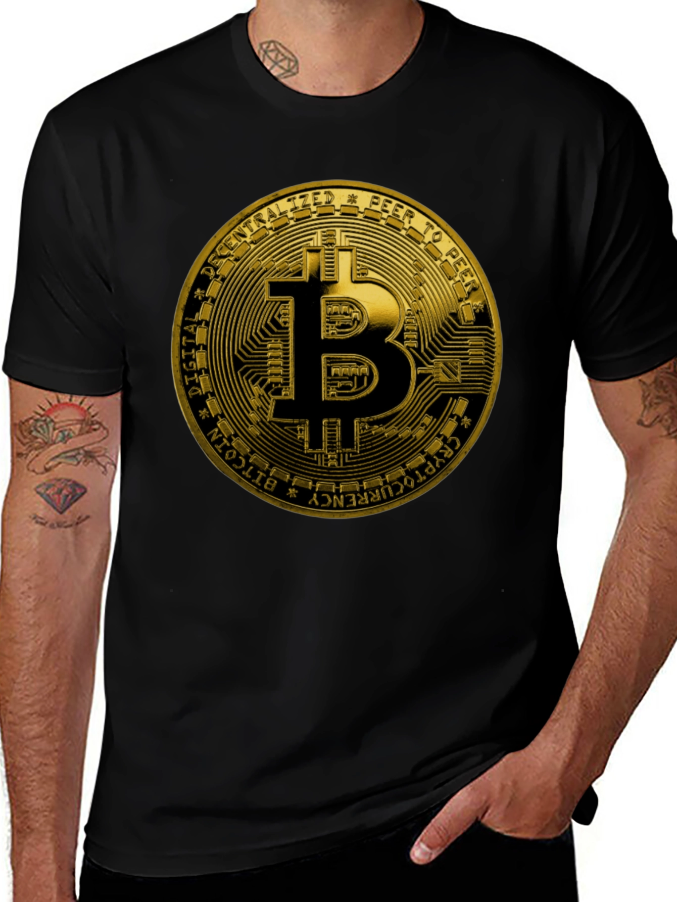 Bitcoin Gold Logo Graphic Print Black T-Shirt