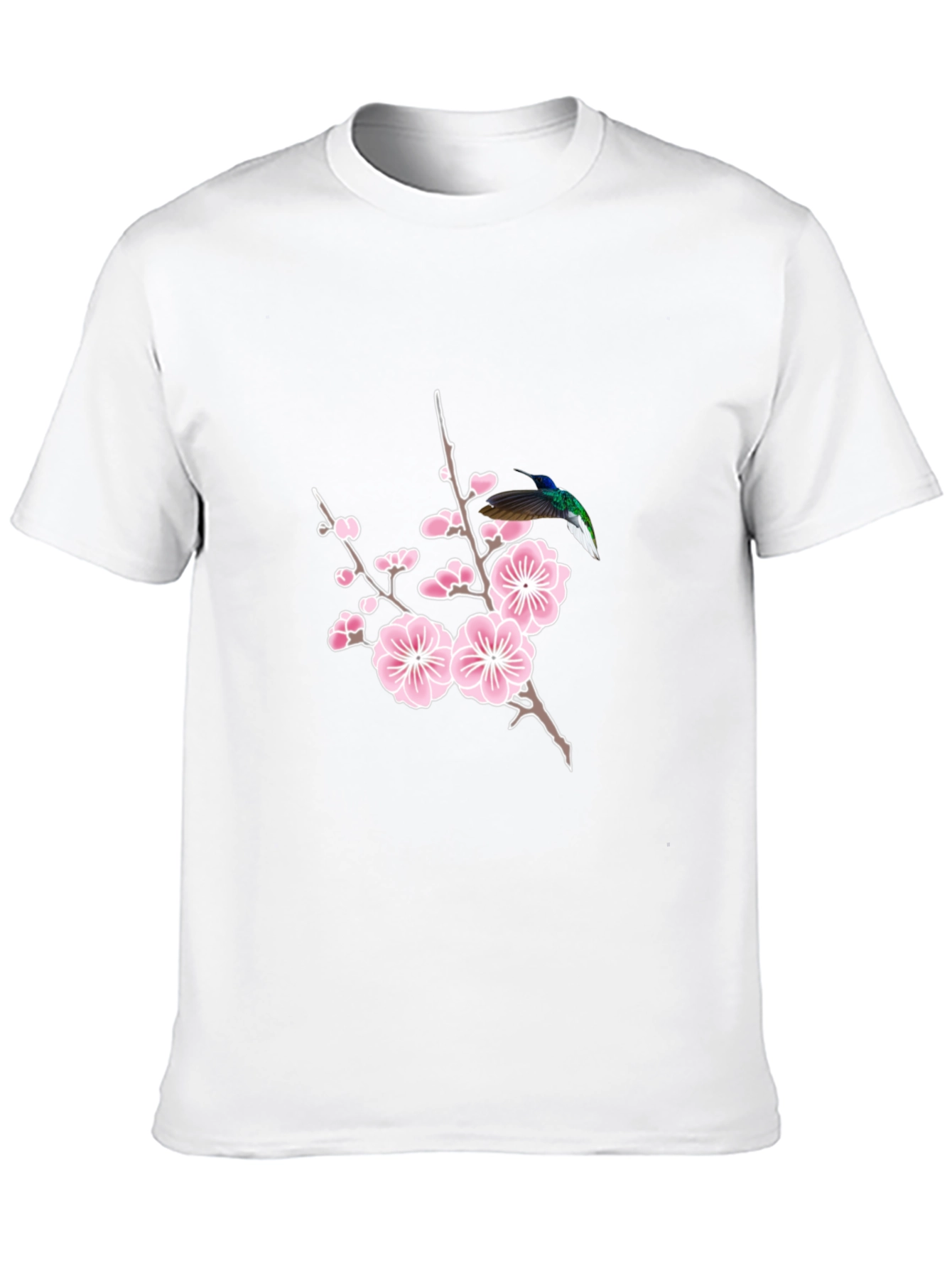 Hummingbird & Cherry Blossom Graphic Tee - Black Cotton