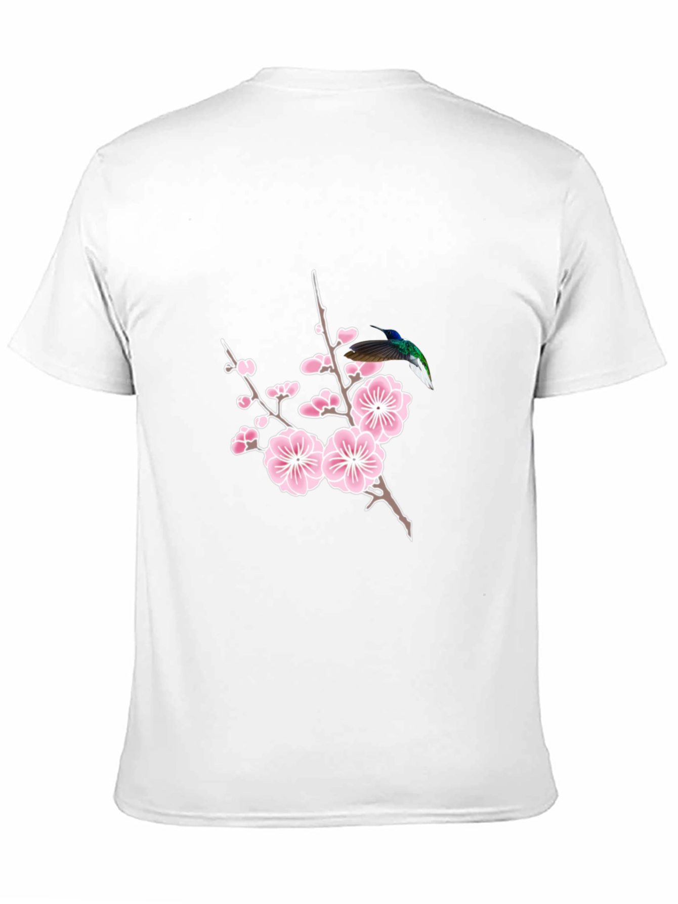 Hummingbird & Cherry Blossom Graphic Tee - Black Cotton