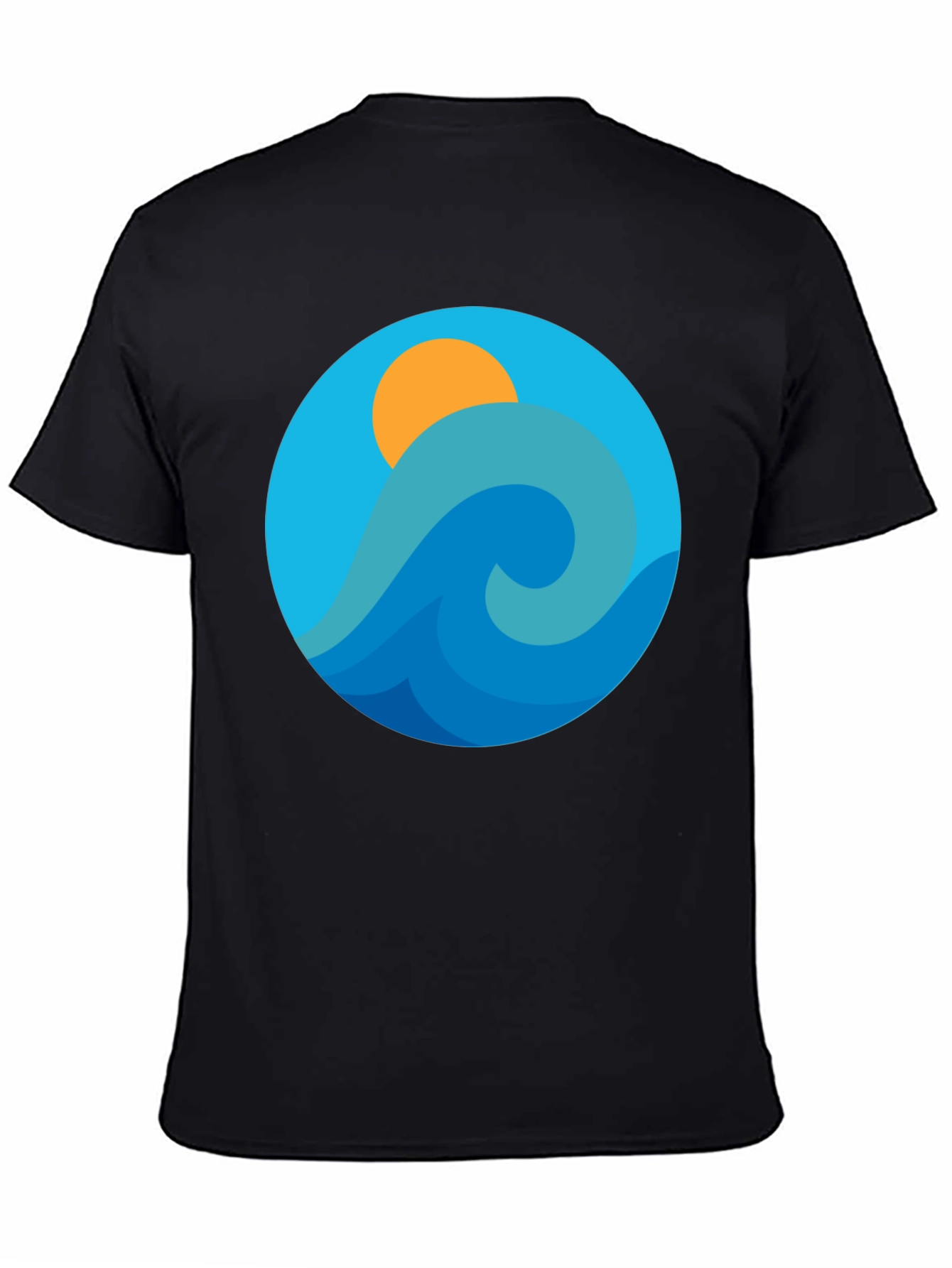 Ocean Wave Graphic Tee - Black Cotton Blend T-Shirt