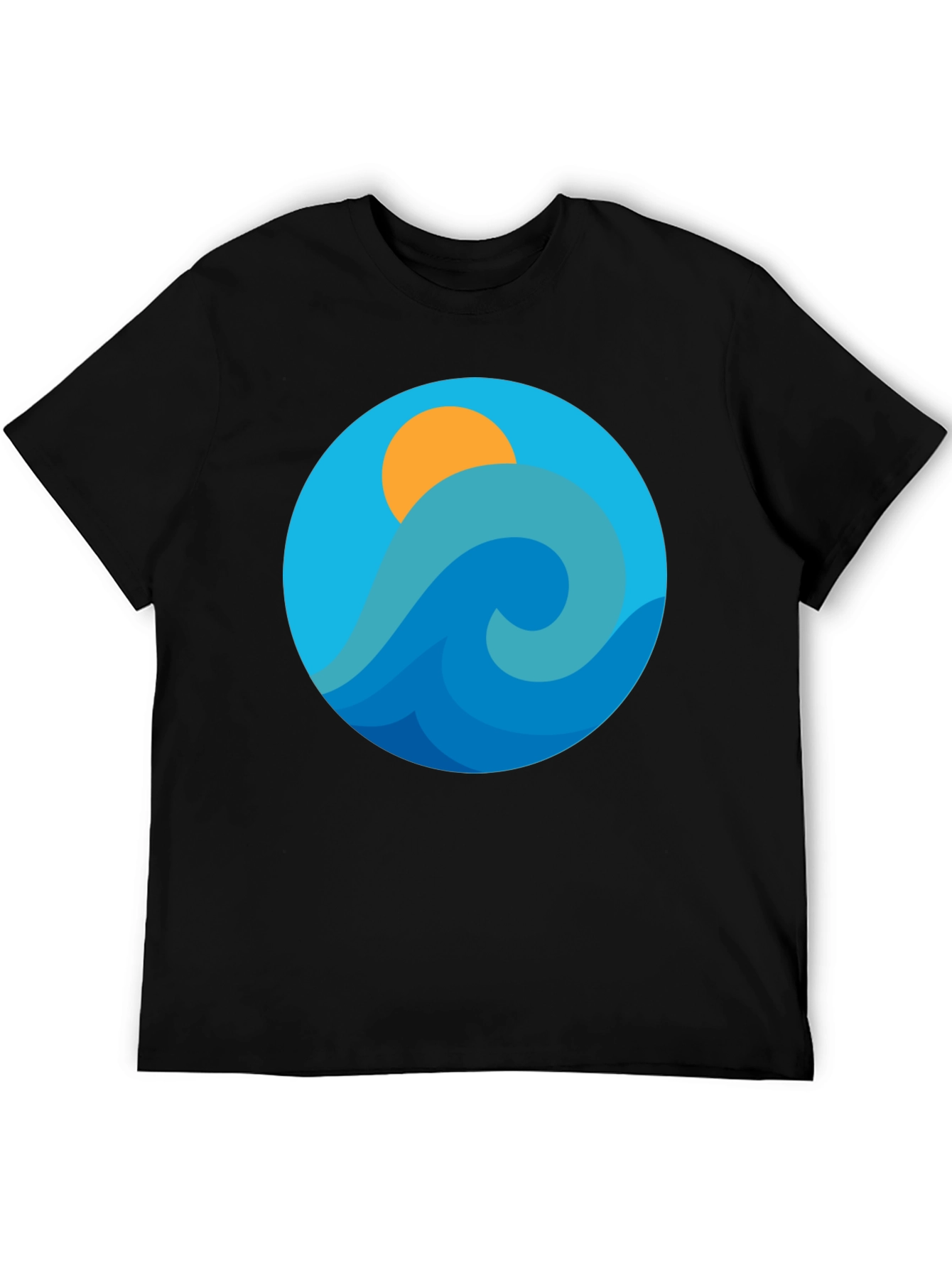 Ocean Wave Graphic Tee - Black Cotton Blend T-Shirt