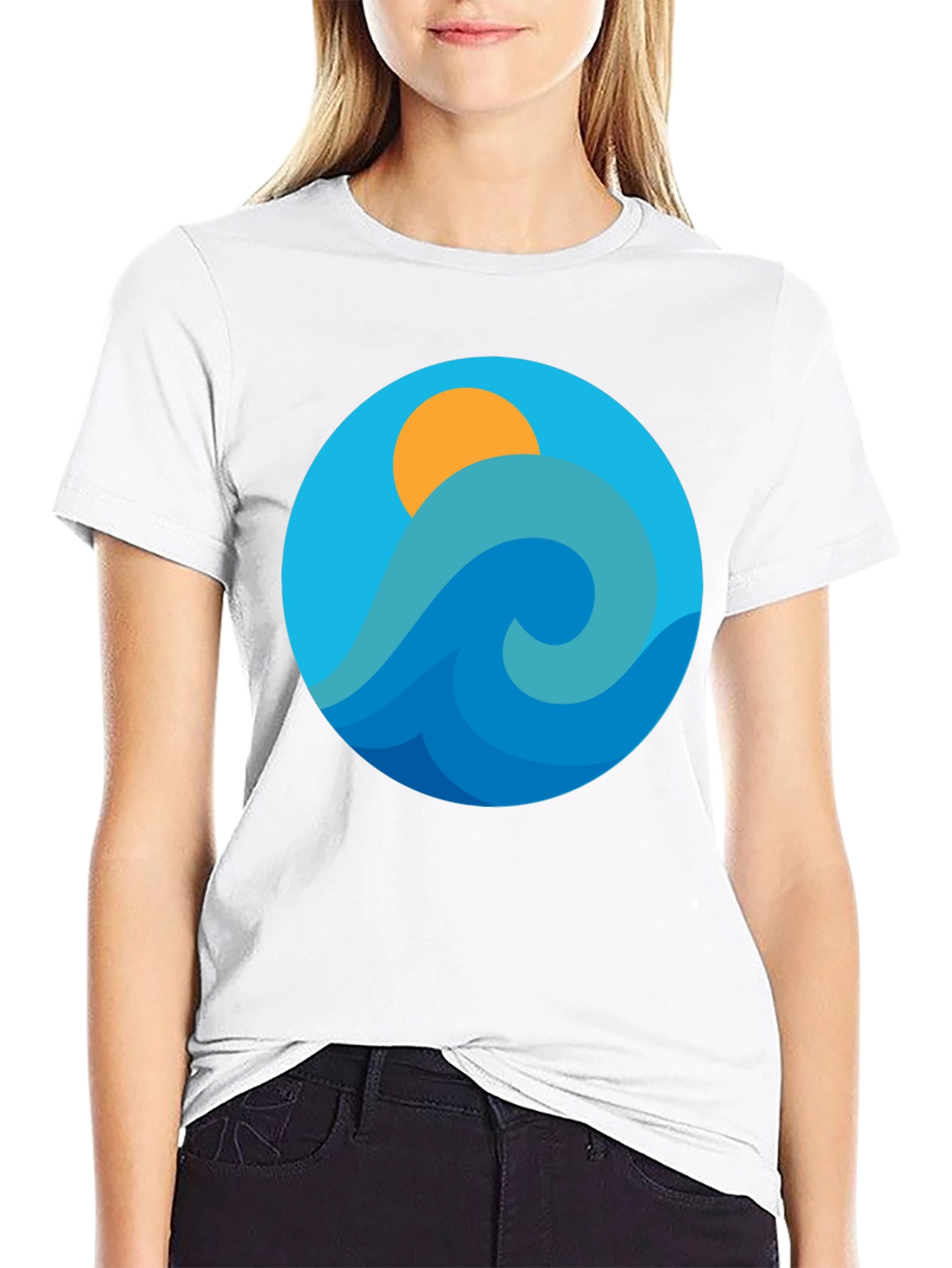 Ocean Wave Graphic Tee - Black Cotton Blend T-Shirt
