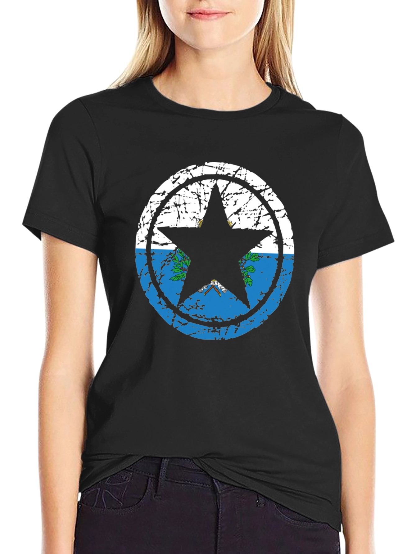 San Marino Flag Star Graphic Black T-Shirt