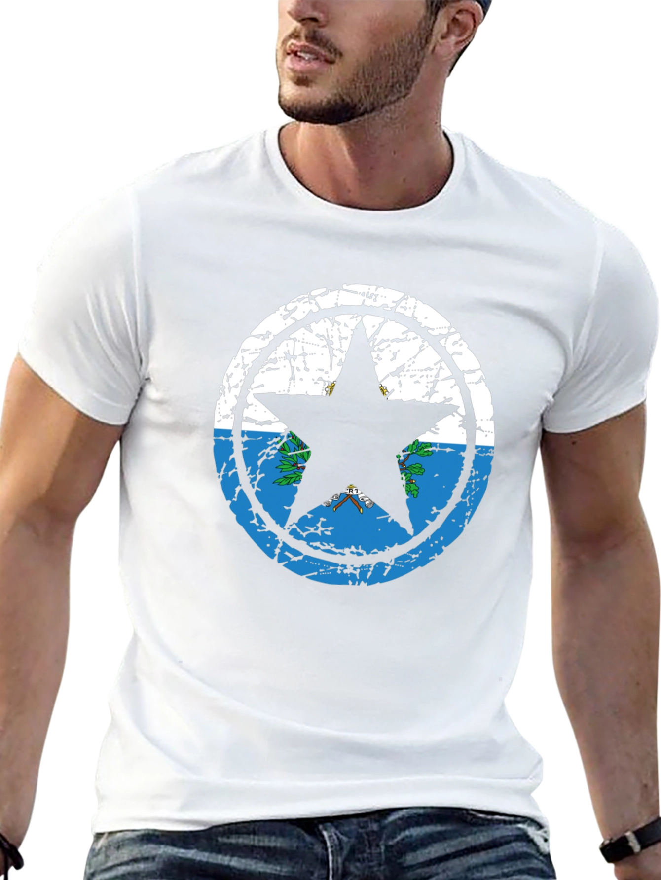 San Marino Flag Star Graphic Black T-Shirt