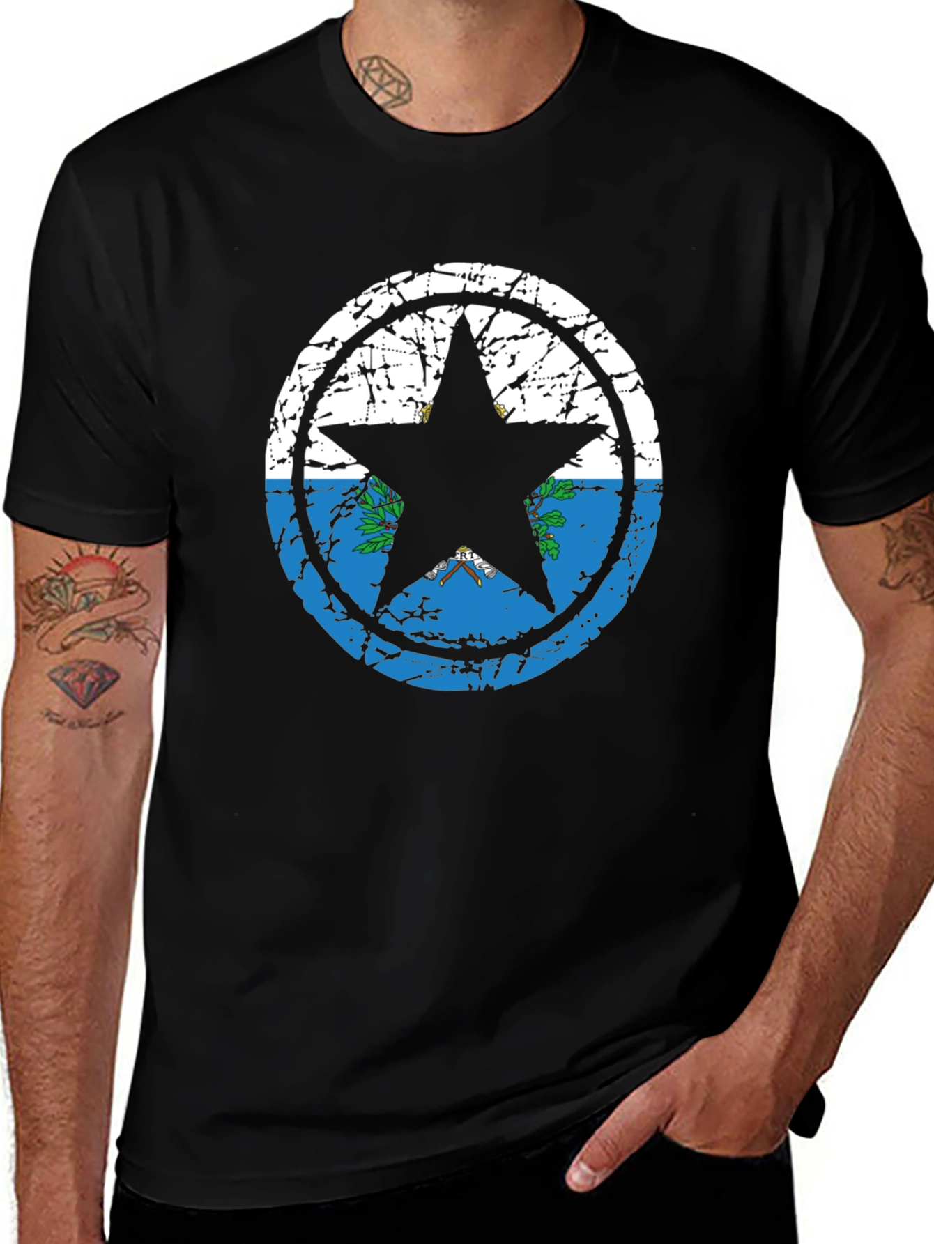 San Marino Flag Star Graphic Black T-Shirt