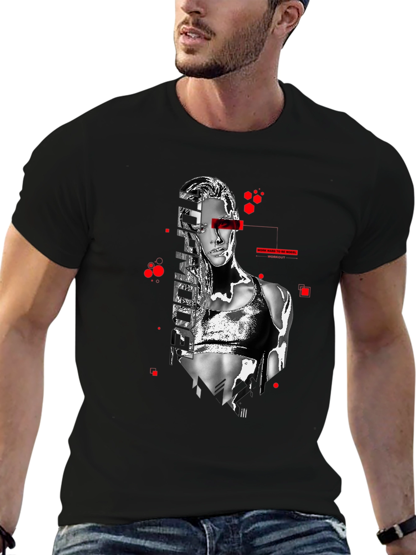 Cyberpunk Woman Graphic Tee - Black