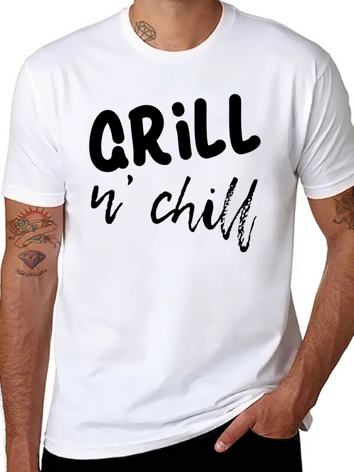 Grill n Chill Mens Black Graphic T-Shirt