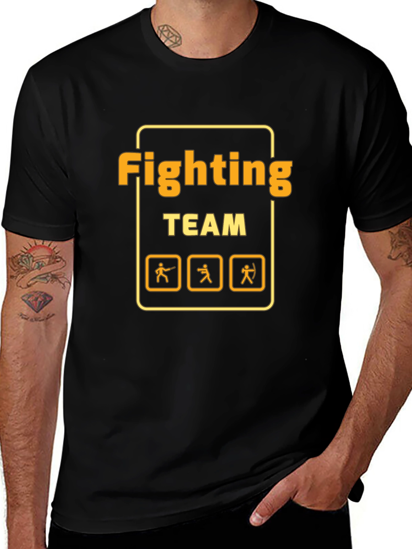 Fighting Team Graphic T-Shirt - Black Crew Neck