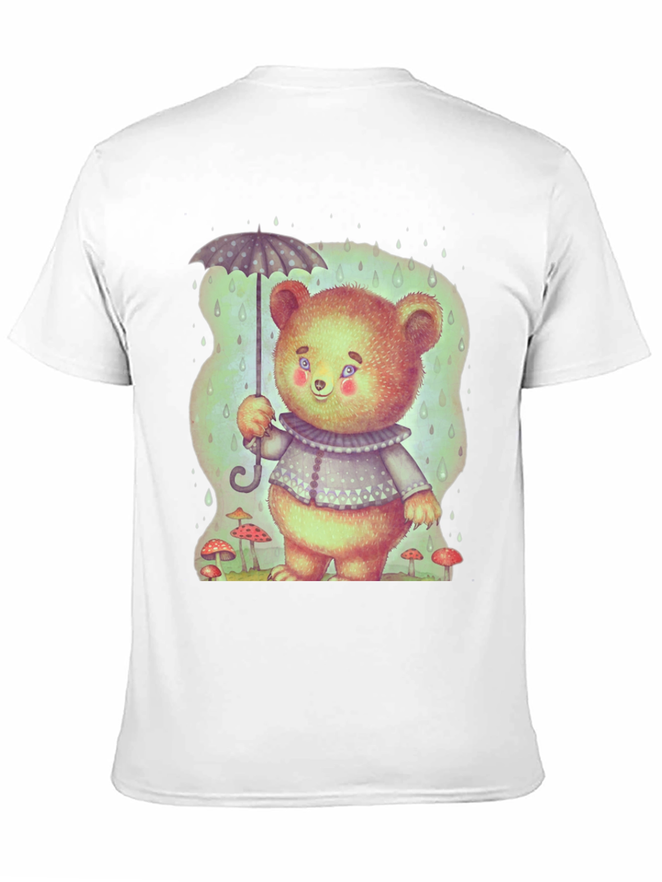 Cute Bear with Umbrella Black T-Shirt